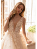 Beaded Ivory 3D Floral Lace Champagne Tulle Tender Wedding Dress